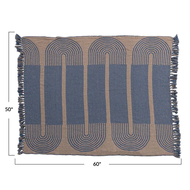 Cotton Throw Blanket with Print and Fringe