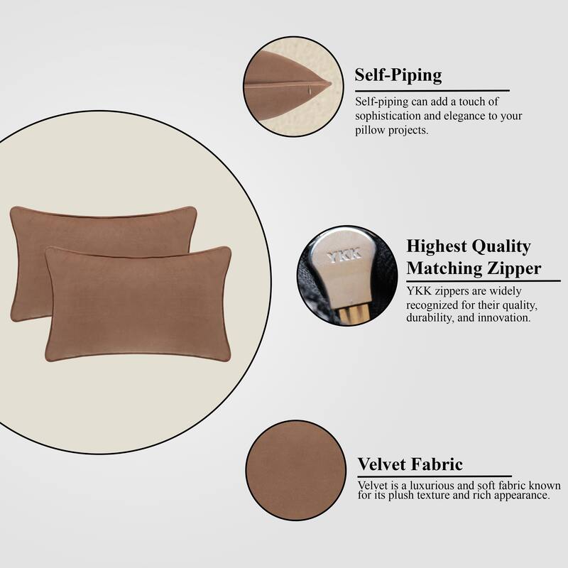 A1HC Set of 2 Luxurious Fine Soft Velvet Throw Pillow Covers Only, For Sofas, Beds, Vibrant Colors and Hidden Zipper