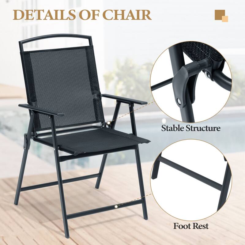 9-Piece Outdoor Dining Set Rectangle Patio Dining Table with Umbrella Hole and Folding Chairs