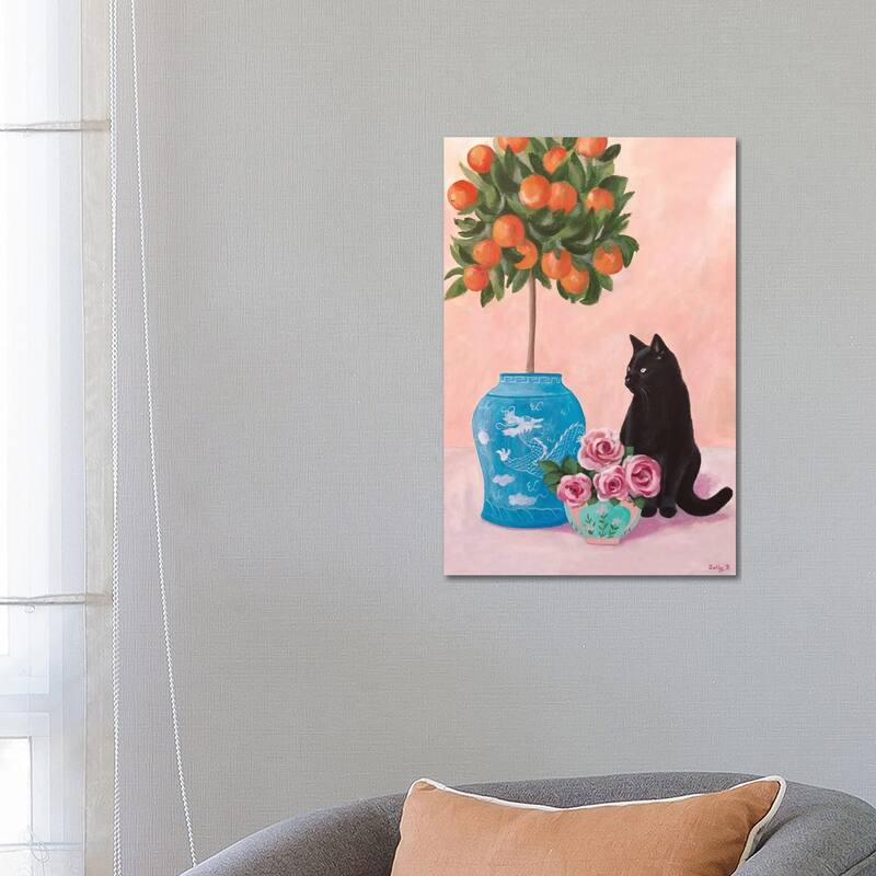 iCanvas "Chinoiserie Black Cat And Orange Tree" by Sally B Canvas Print - 26x18x1.5