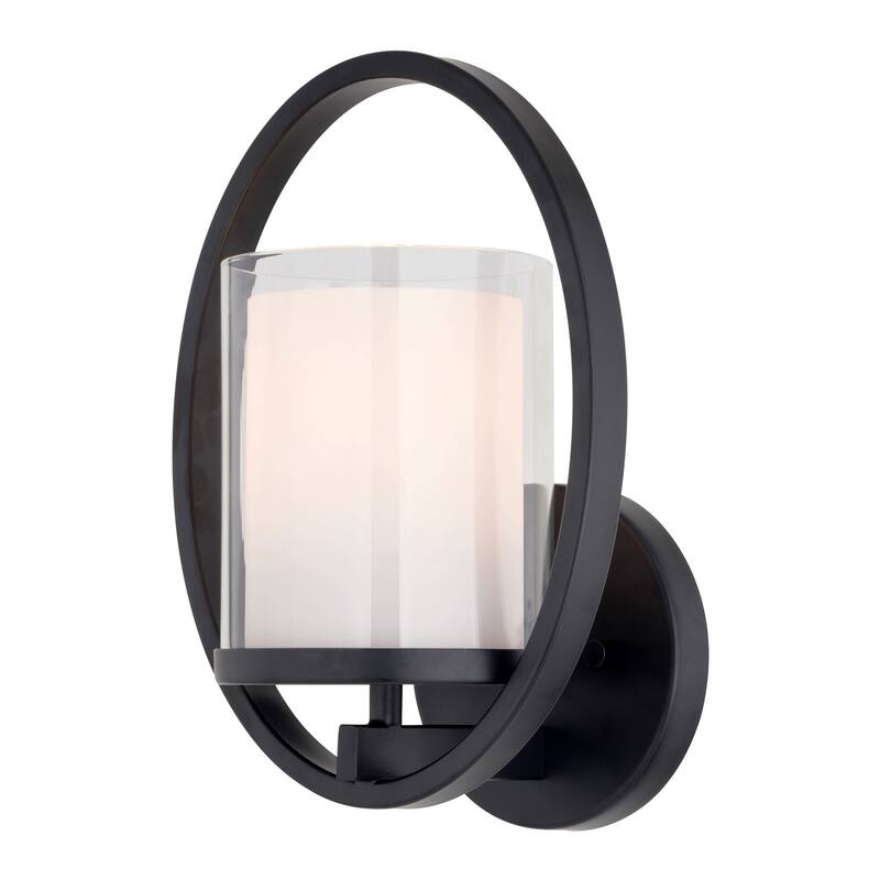 Princeton 1 Light Black Transitional Wall Sconce White Glass - 8-in W x 11-in H x 6.5-in D