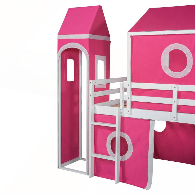 Twin Size Loft Bed with Slide Tent and Tower