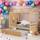 preview thumbnail 13 of 22, Twin Size House Bed Wood Bed With Twin Size Trundle For Bedroom,Kids Natural