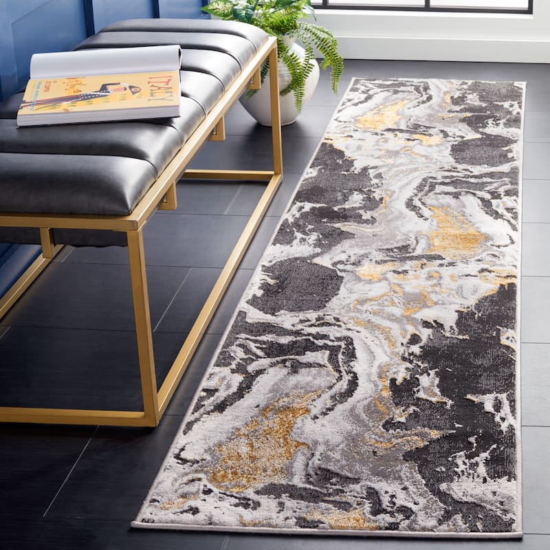 SAFAVIEH Amelia Berendina Modern Abstract Rug - 2' x 8' Runner - Charcoal/Gold