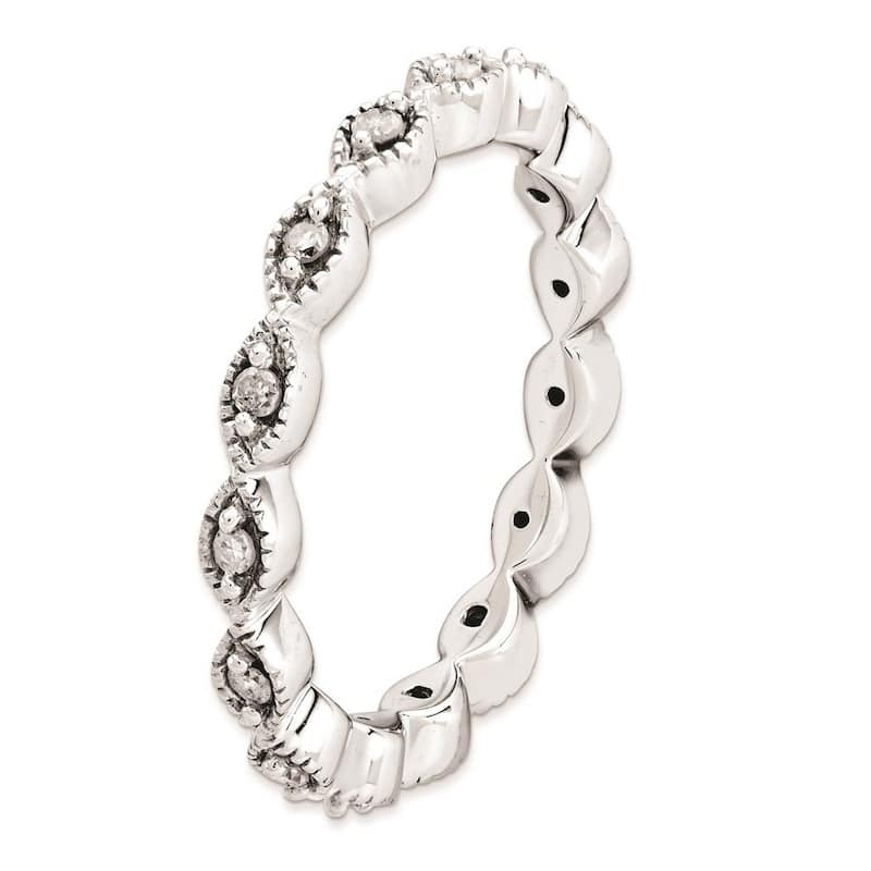 Curata 925 Sterling Silver Polished Prong set Patterned Stackable Expressions Diamond Ring