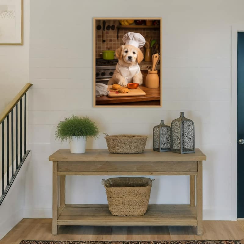 Golden Retriever Puppy Chef by Andreas Magnusson Framed Canvas Wall Art