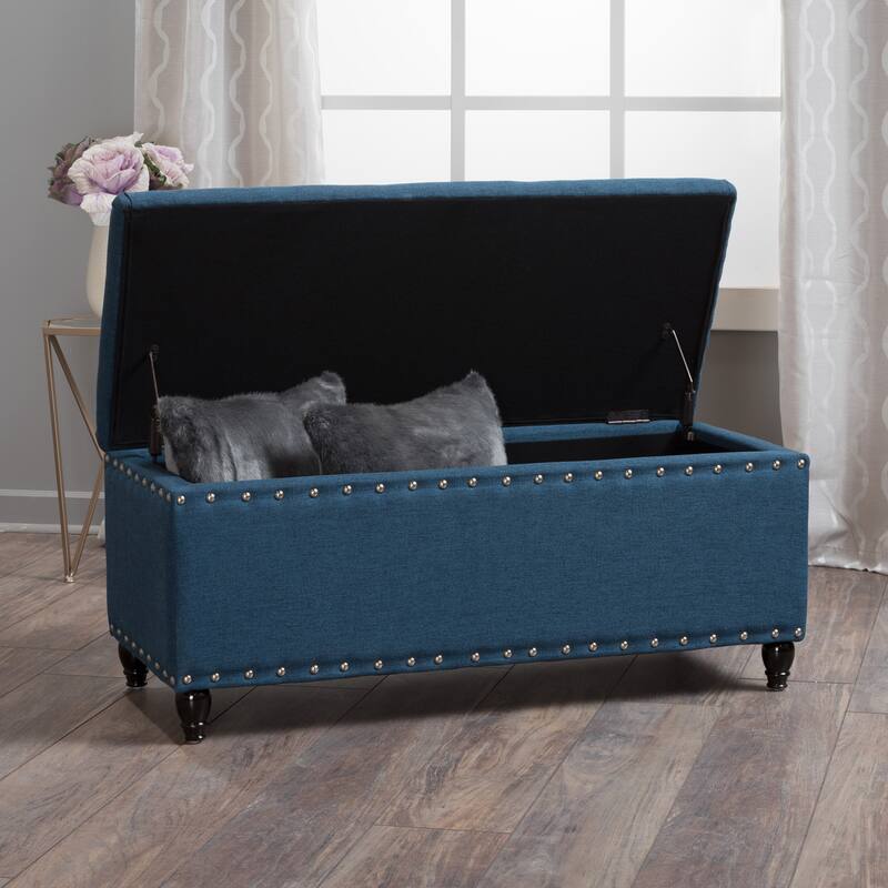 Navy Blue Polyester Storage Ottoman: Nautical Chic