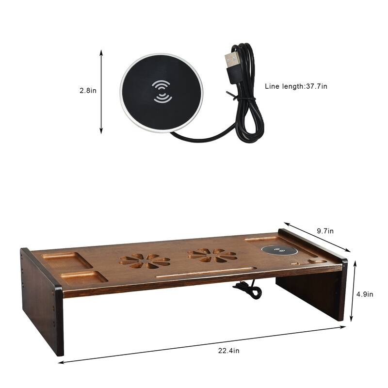 Wood Computer Monitor Stand Desktop Organizer with Drawer