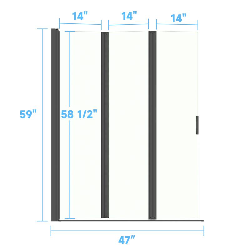 Foldable Hinged Pivot Tub Door in Matte Black with Clear Tempered Glass