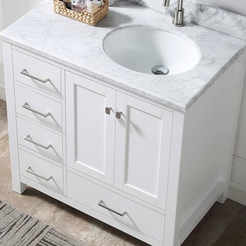 BATHLET 36 inch White Bathroom Vanity Set with Carrara Marble Top