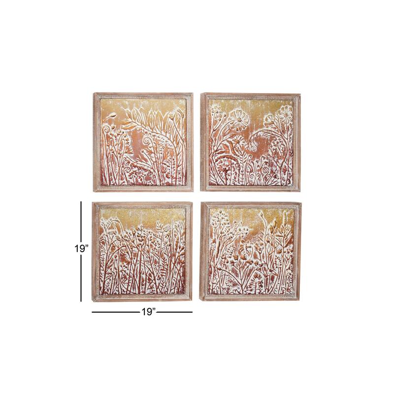 Gold Metal Eclectic Wall Decor Floral and botanical (Set of 4)