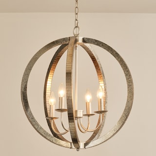 22" Rusted Silver 4-Light Staircase Dimmable Orb Chandelier Light - 21.9" W x 24.6" H