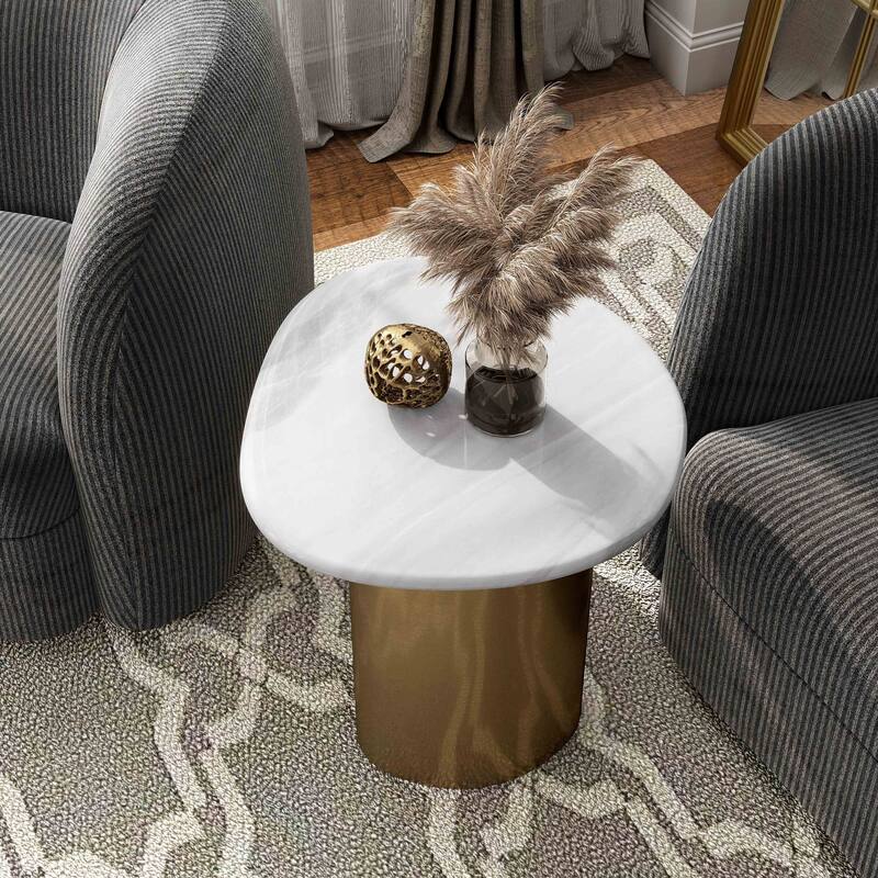 Furniture of America Luvien Modern White Sintered Stone Top End Table with Gold Pedestal Base