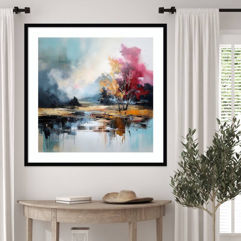 Abstract Reflections of the Landscape by Tradelink inhouse artist Wood Framed Wall Art Print - Svelte Noir Black