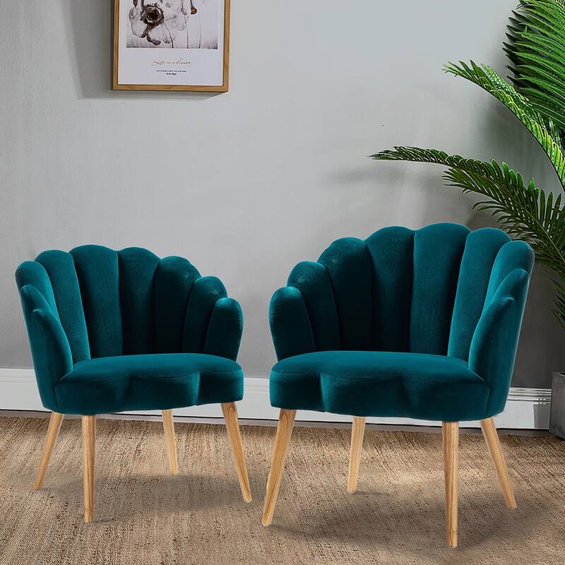 Eleanora Modern Cute Scalloped Back Tufted Velvet Armchairs Set of 2 by HULALA HOME