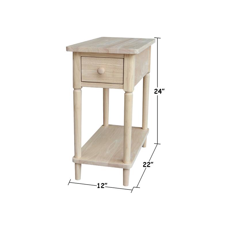 Narrow Solid Wood Side Table with Drawer