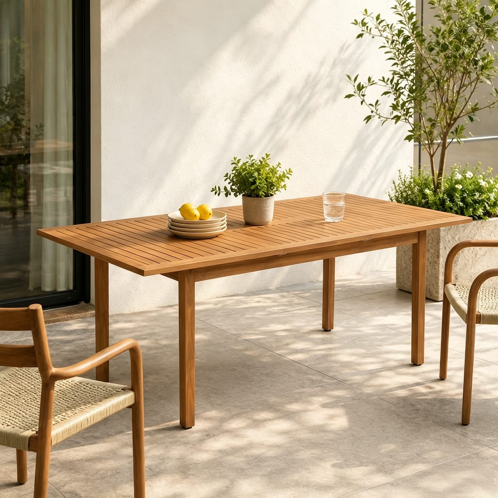 Outdoor Extendable Dining Table Acacia Wood 79" for 6 to 8 with Rectangular Tabletop