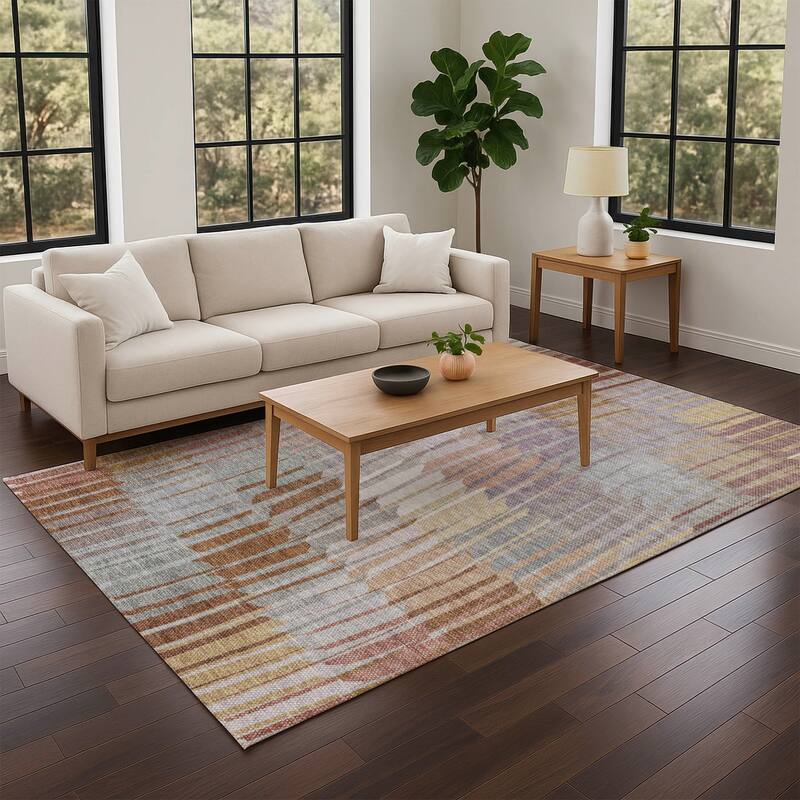 Machine Washable Indoor/ Outdoor Casual Stripe Chantille Rug