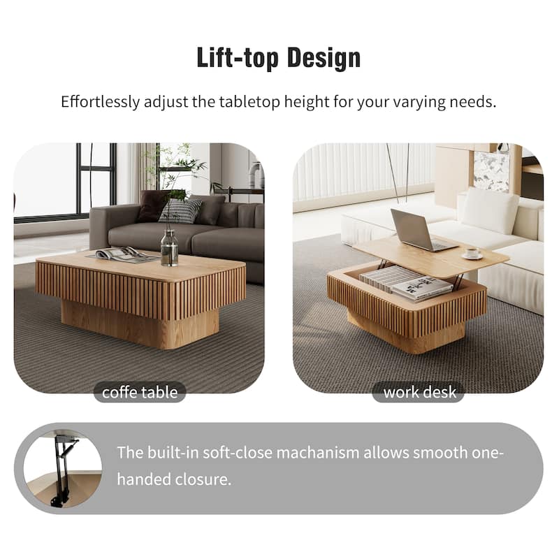 38.6" Modern Fluted Lift-Top Accent Coffee Table with Storage