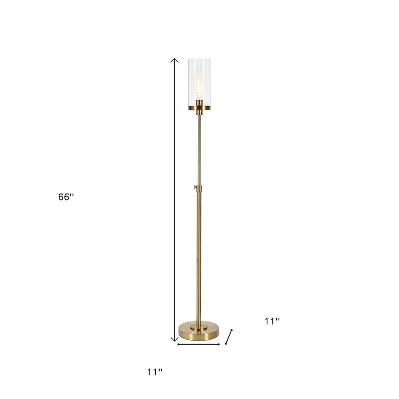 HomeRoots 66" Brass Adjustable Torchiere Floor Lamp With Clear Glass Cylinder Shade - 66" Tall
