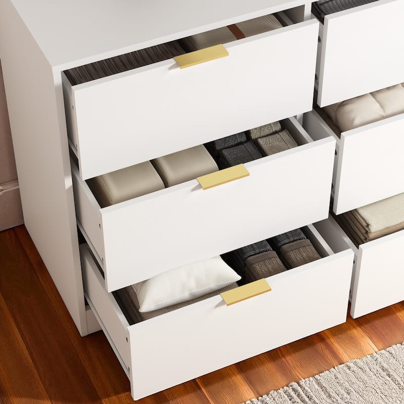 9 Drawer Dresser, 63" Wide Wooden Storage Cabinet with Golden Handles, Large Chest of Drawers for Bedroom and Hallway