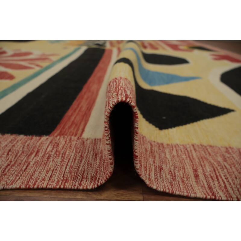 Hand Woven Oriental 100% Wool Carpet Southwestern Tribal Yellow & Gold Kilim Area Rug - 13' 0'' X 10' 2''
