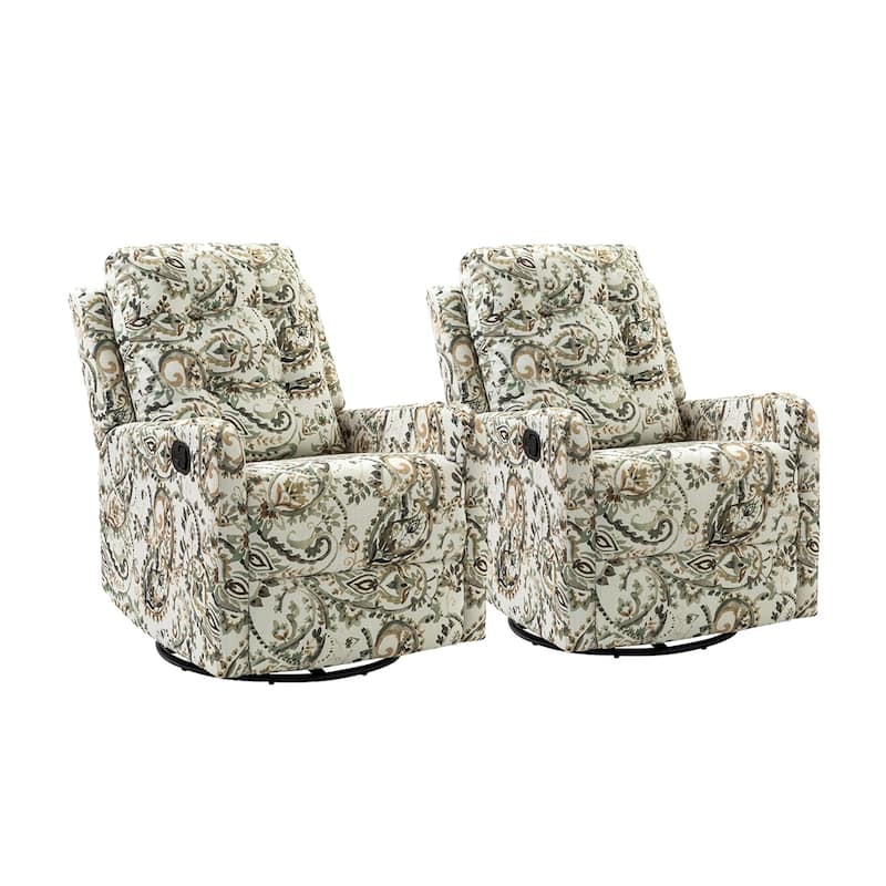 Arlette Floral Manual Swivel Recliner with Tufted Back and Angle Adjustment Button Set of 2