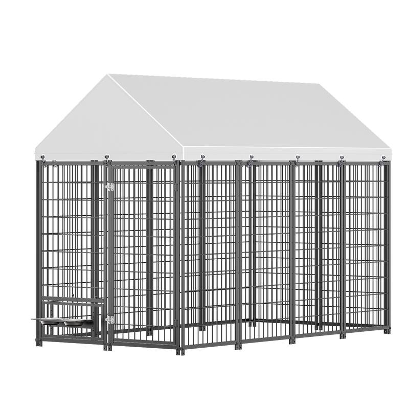GDF Studio - Ironhaven Industrial Outdoor Dog Kennel with Roof Cover