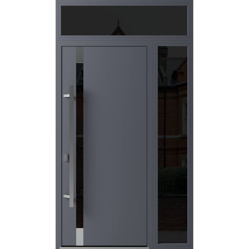Front Exterior Prehung Steel Door Ronex 1011 Grey Stainless Inserts Entry Metal Painted W36xH80 Left hand Inswing - Grey - 48 x 96