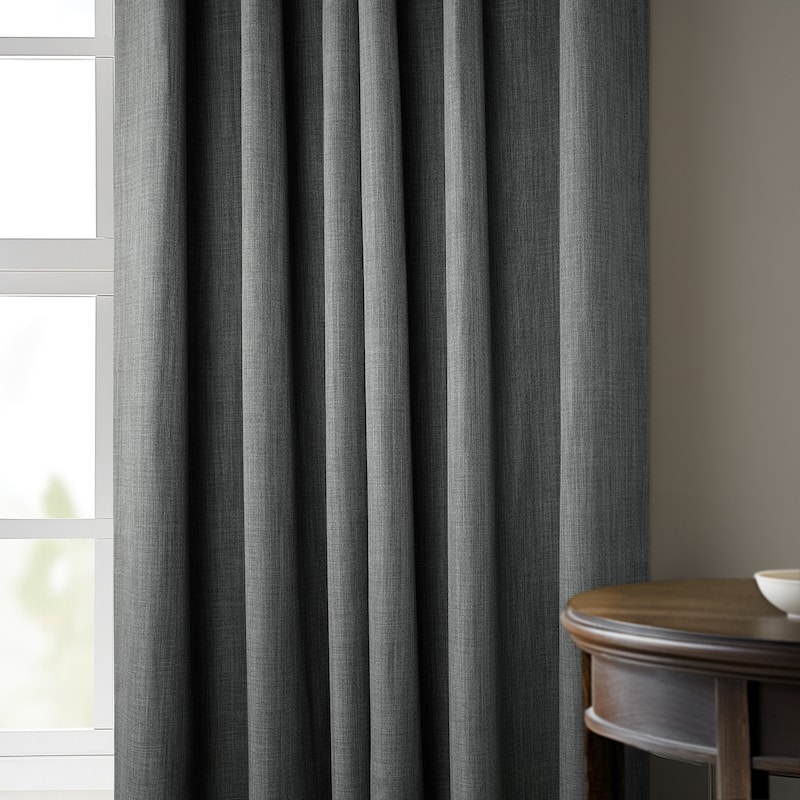 Exclusive Fabrics French Pleated Textured Faux Linen Room Darkening Curtains for Bedroom & Living Room Curtains Single Panel