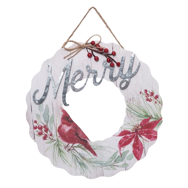 Transpac Wood 11.81 in. Multicolor Christmas Cardinal Wreath with Metal Accent