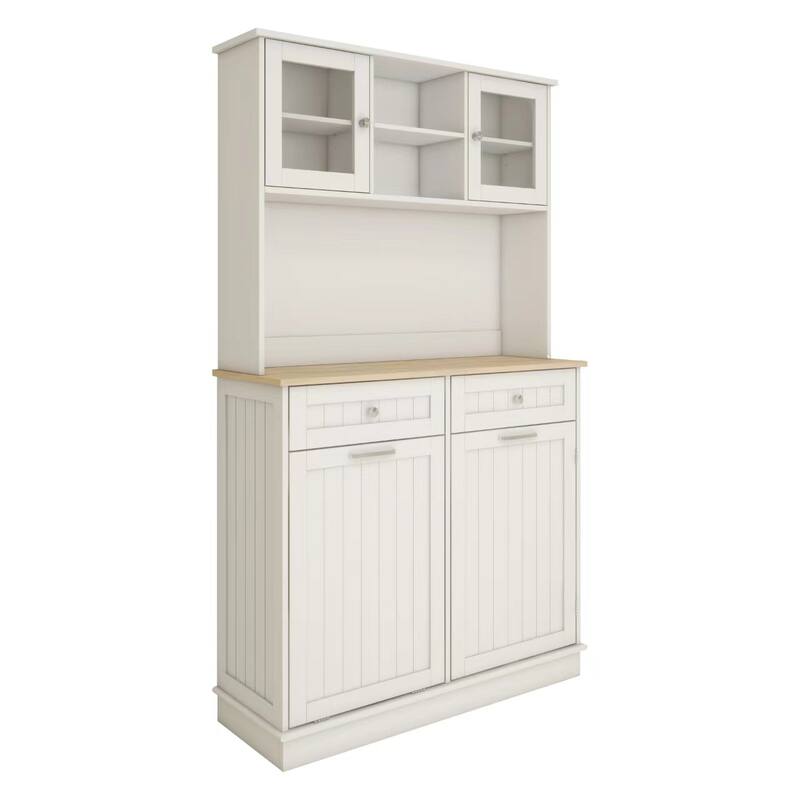 Anmytek 67.7" Tall White Kitchen Storage Cabinet with Tilt Out Trash, 2 Drawers & Adjustable Shelves