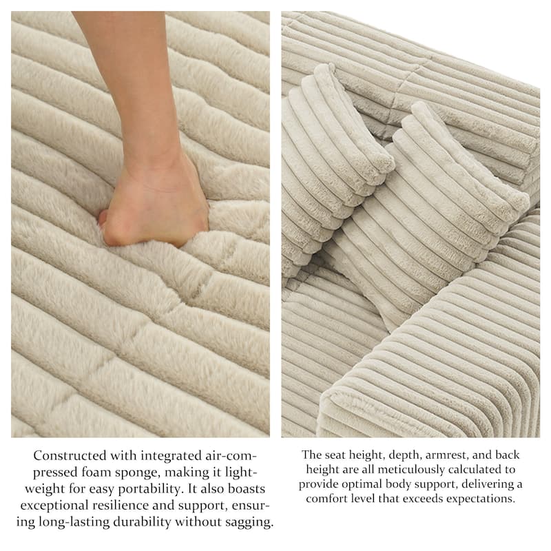 Corduroy Oversized Low-back Modular Loveseat Chaise with Pillow