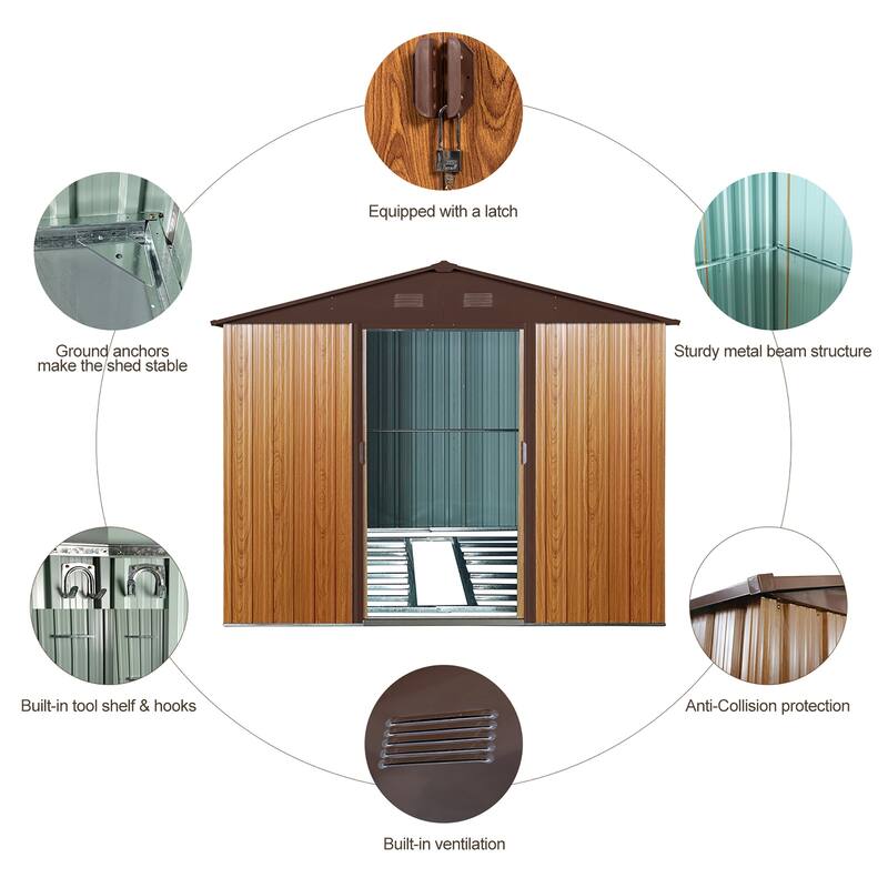 8 ft. W x 10 ft. D Coffee Metal Storage Shed with Separate Foundation and UV protection and Lockable Door (80 sq. ft.)