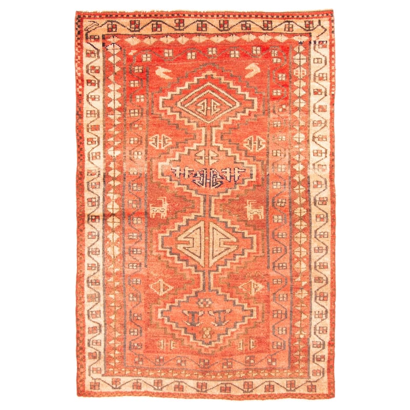 ECARPETGALLERY Hand-knotted Melis Vintage Red Wool Rug - 4'2 x 6'4