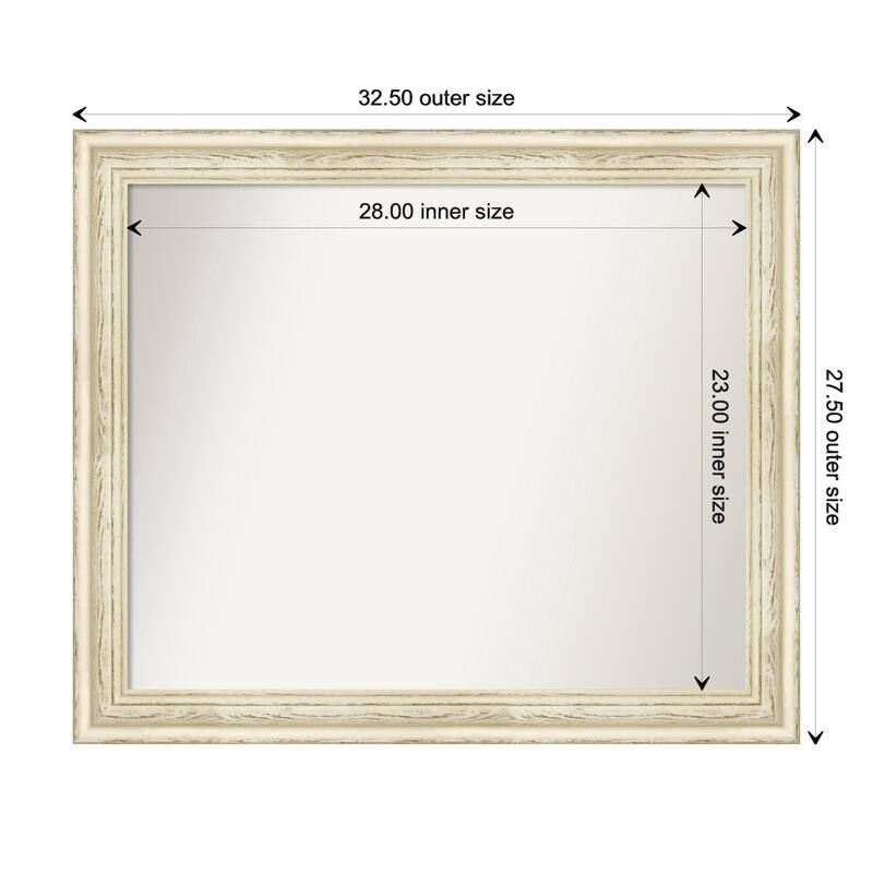 Country White Wash Framed Non-Beveled Custom Wall Mirror, Bathroom Vanity Mirror - Outer Size: 32.5 x 27.5