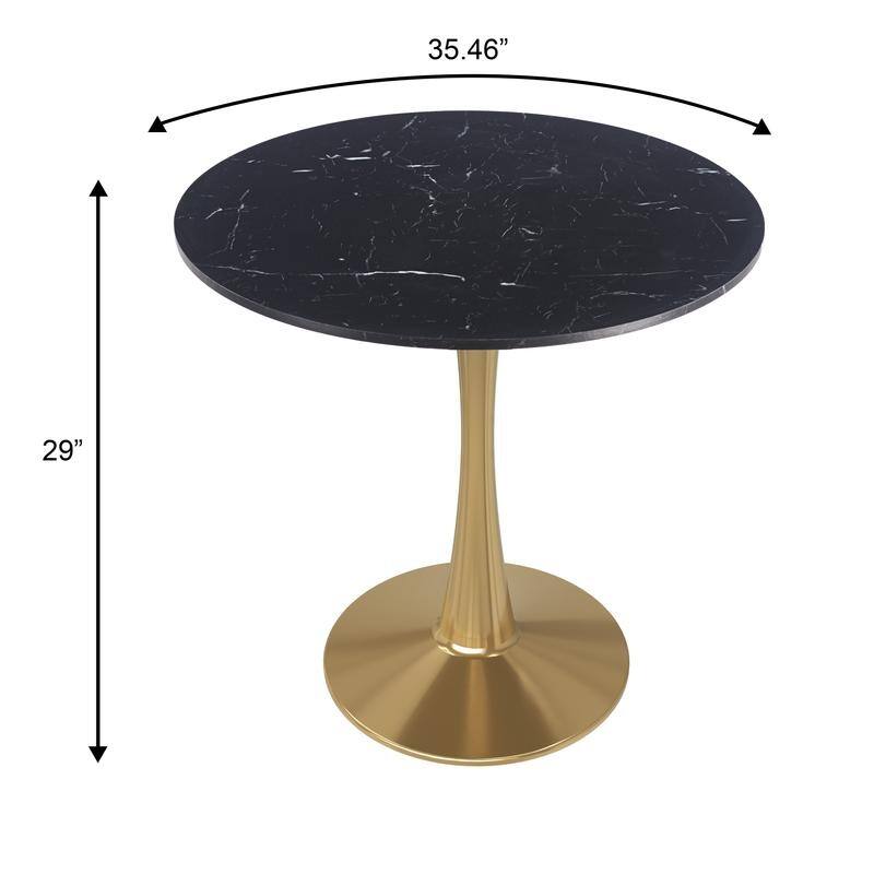 Bristol Minimalist Modern Round Dining Table with Solid Wood Top and Accent Gold Stainless Steel Base for Home or Kitchen
