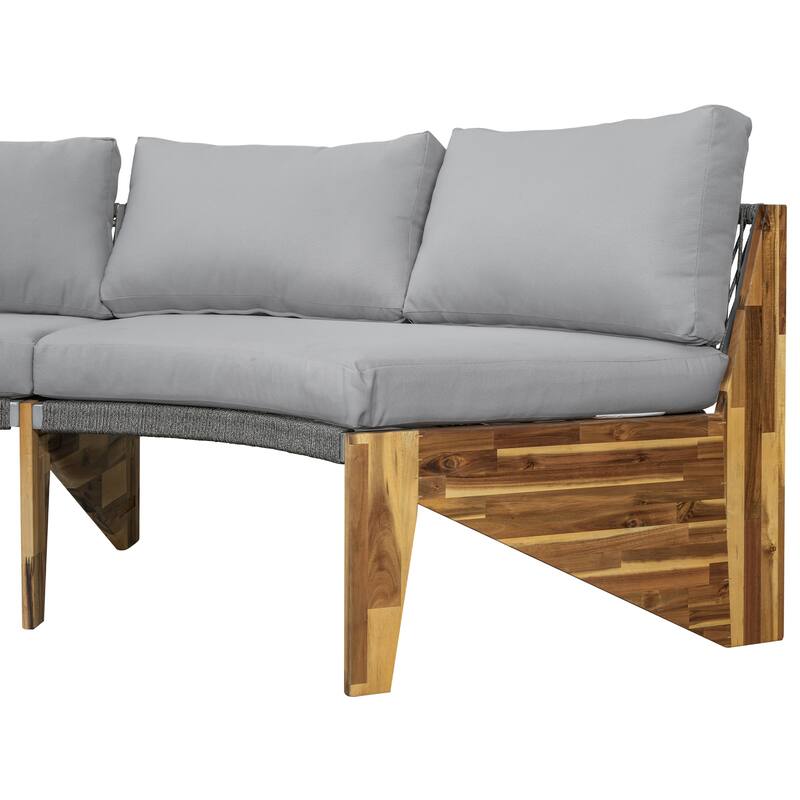 Outdoor 6-Person Round Sectional Furniture Set Patio Sectional Sofa Set with Round Coffee Table for Garden Backyard