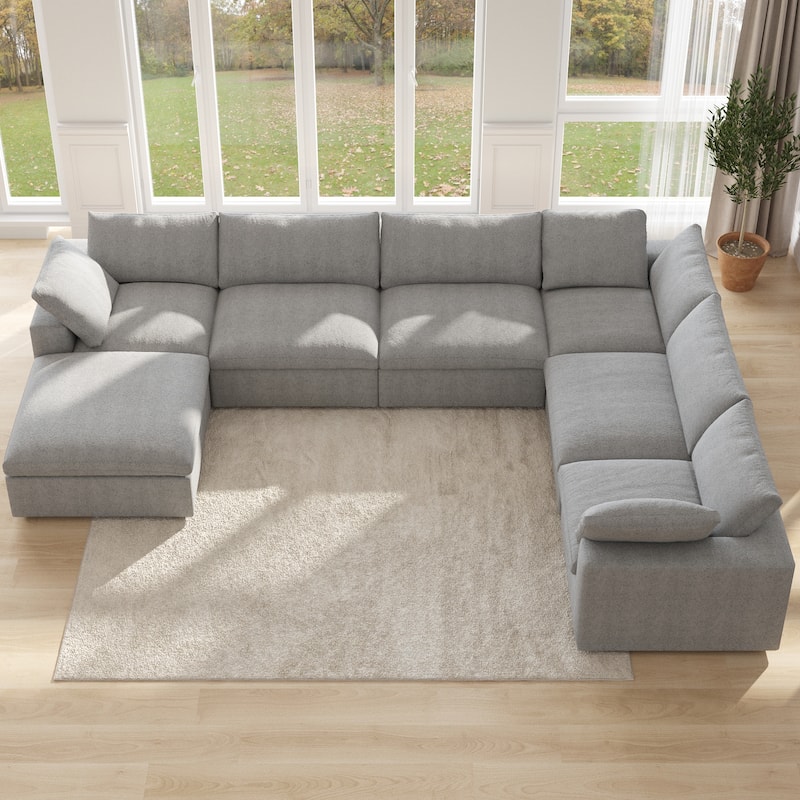 Cloud Couch Modular Sectional Sofa Oversized Down Filled Corner 7 Seater L-Shaped Couch with Ottoman for Living Room Set - Light Grey