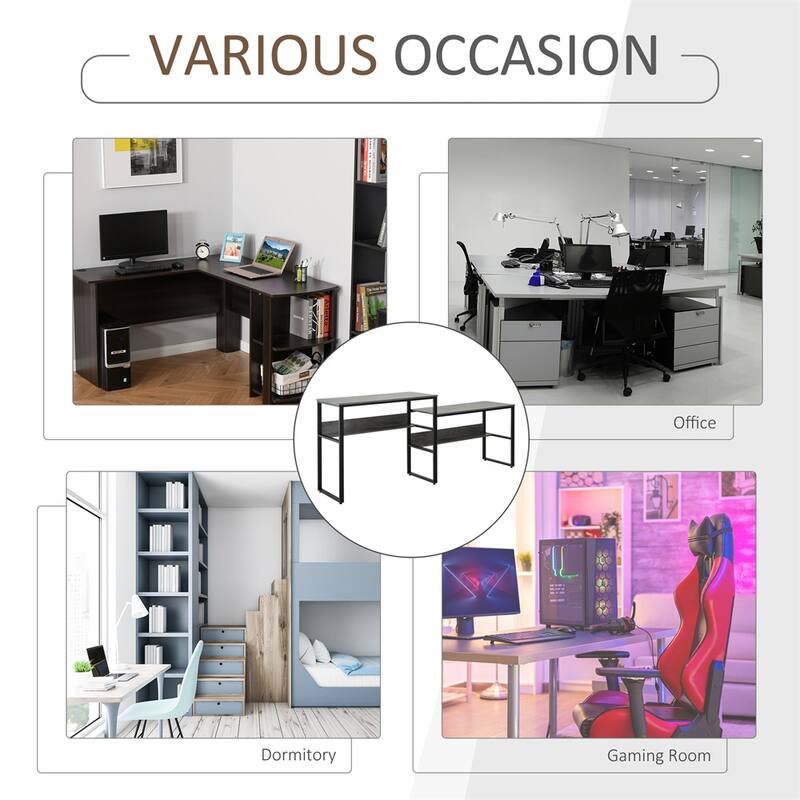 L Shaped Office Desk with Dual Level Design Standing and Sitting Workstation Gray Finish Sturdy Home Office Table