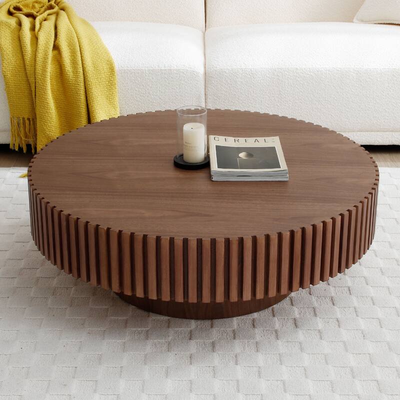35.43'' Nesting Round Wood Coffee table for Apartment, Modern Living Room Coffee Table with Sturdy Pedestal