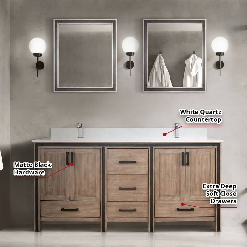 Ziva Bath Vanity, White Quartz Top and Mirrors