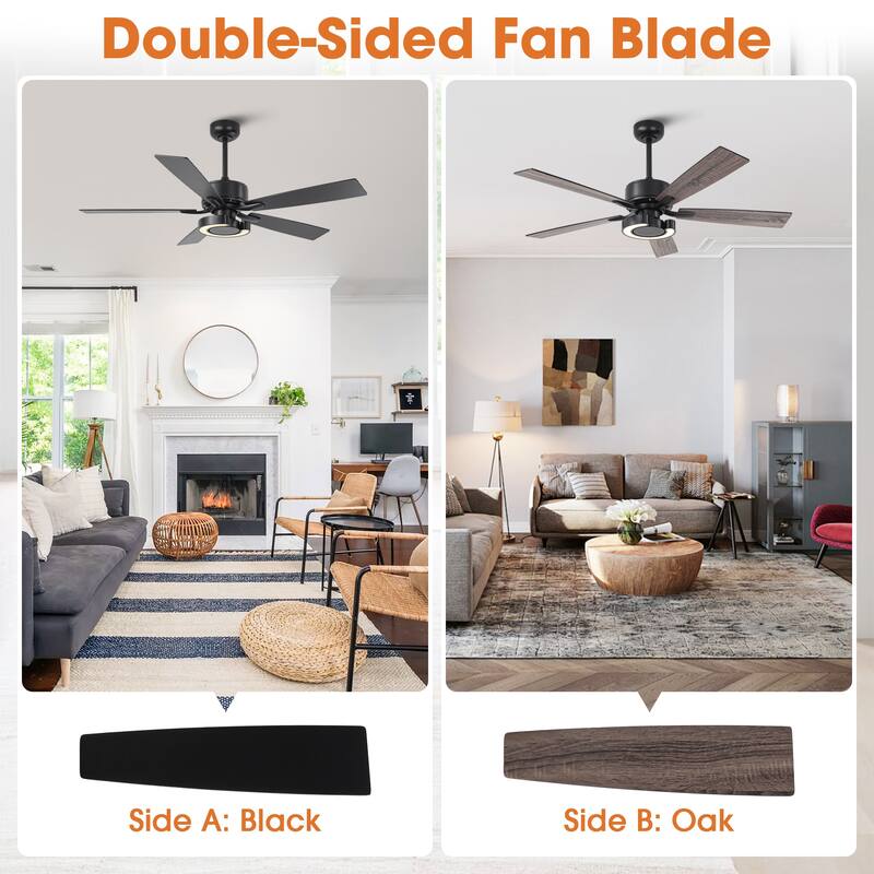 52-Inch Modern Intergatred LED Reversible Black Ceiling Fan with Light and Remote