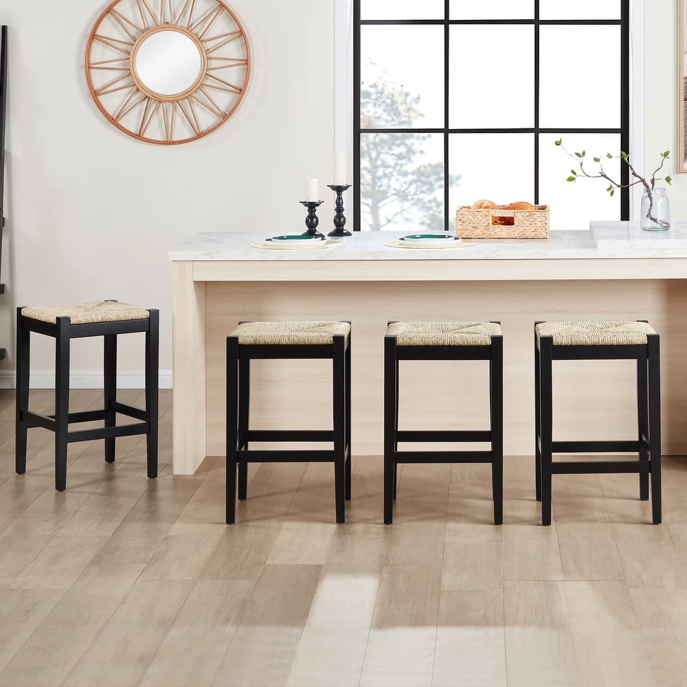 Bohemian 26" H Natural Weave Seagrass Rattan Backless Counter Stools