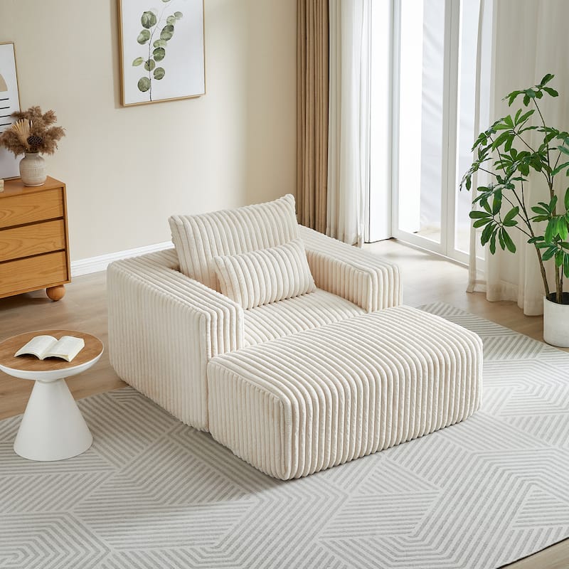 Roomfitters 62.5" Modern Corduroy Lounge Chair with Removable Ottoman, Stylish Sleeper Sofa with Pillows, for Living Room