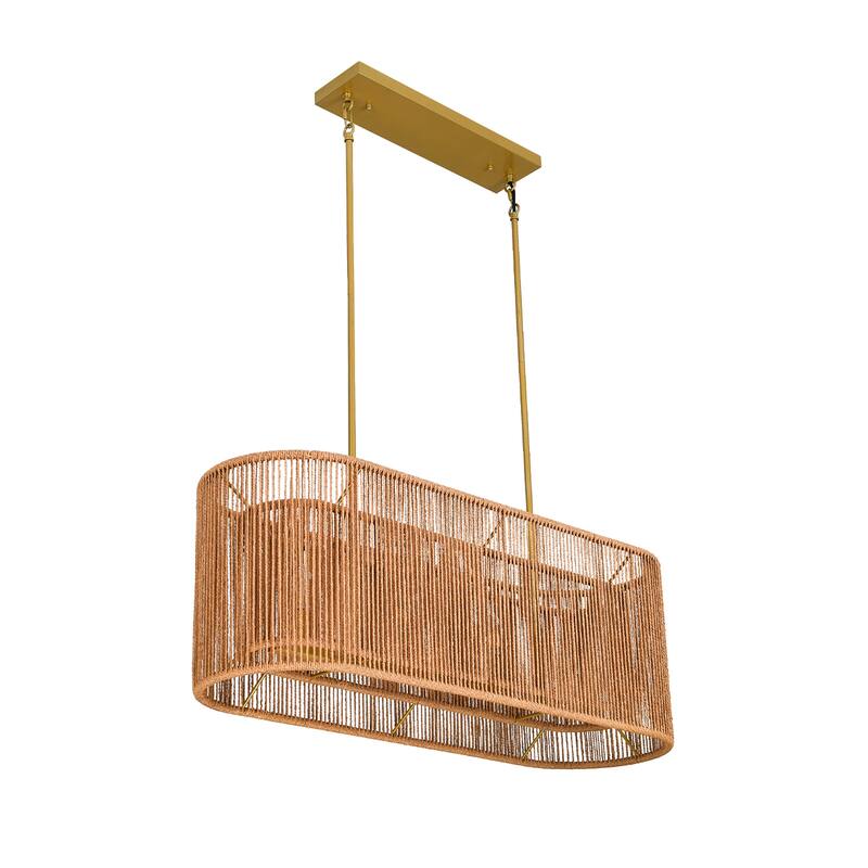Dimmable Natural Rattan Kitchen Island Chandelier Pendant
