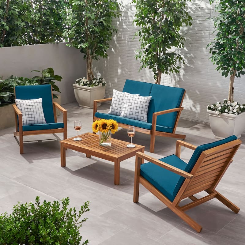 Leah Outdoor 4 Seater Chat Set with Cushions by Christopher Knight Home