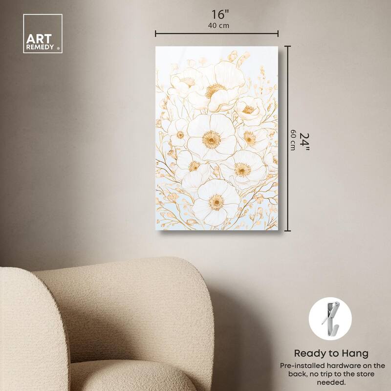 White and Gold Poppies II Acrylic by Art Remedy, Ready to Hang