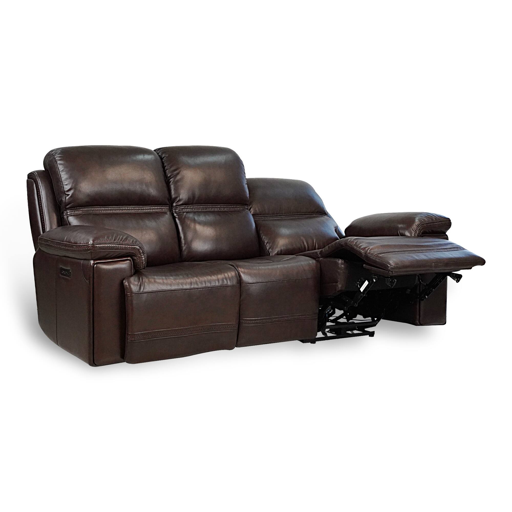 Sophisticated Brown Leather Power Reclining Sofa with Headrest Bed