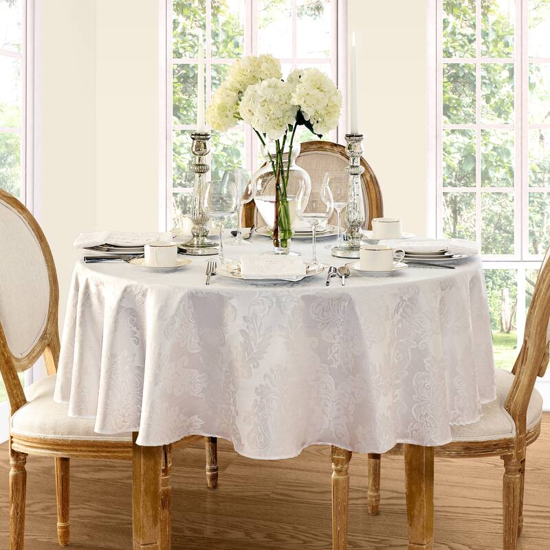 Elrene Barcelona Damask Elegant Fabric Tablecloth - 70" round - White